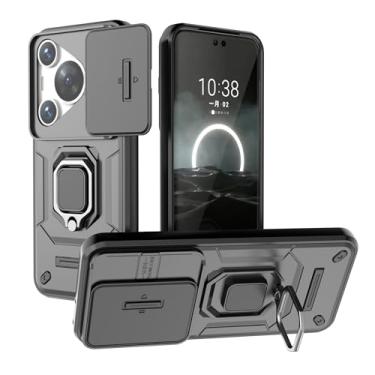 Imagem de SORAKA Capa para Huawei Pura 70 Pro com suporte para anel e tampa deslizante para câmera Capa Huawei Pura 70 Pro com placa de metal para suporte magnético para carro Capa de camada dupla em PC e TPU