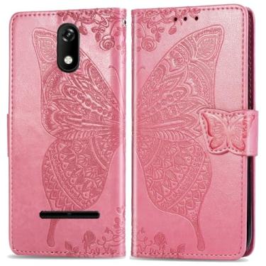 Imagem de DAMONDY Capa para Ans P550, Borboleta em Relevo Flores PU Couro Magnético Flip Suporte para Cartão e Alça de Mão Carteira Capa para Ans Artia Sp555D - Rosa