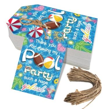 Imagem de 50 peças de etiquetas de agradecimento de festa na piscina de futebol, etiquetas de lembrancinhas temáticas de verão para decoração de presente de aniversário e chá de bebê (piscina)
