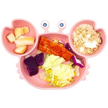 Imagem de Qshare Prato para bebês, pratos portáteis para bebês e crianças, sem BPA, placas de sucção forte para crianças, lava-louças e micro-ondas, jogo americano de silicone 23 x 15 x 3,6 cm (elefante - rosa