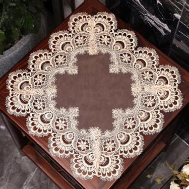 Imagem de Toalha de mesa quadrada de cabeceira de couro, capa de mesa de cabeceira de macramê, toalha de mesa lateral à prova d'água, antiderrapante, limpável, adequada para uso interno e externo, cozinha, sala