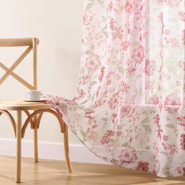Imagem de Cortinas estampadas para decoração de quarto com bolso para varão, com estampa de flores, 182 cm de comprimento, 2 painéis para sala de estar, cortinas românticas modernas, jardins, 132 x 182 cm