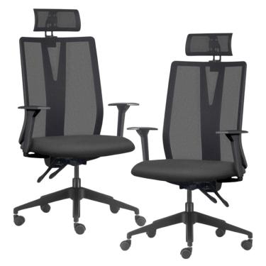 Imagem de Kit 2 Cadeiras Escritório Giratória Presidente Flow F02 Base Preta Sintético Preto - Lyam Decor