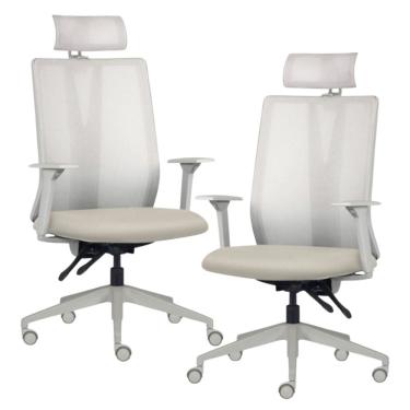Imagem de Kit 2 Cadeiras Escritório Giratória Presidente Flow F02 Base Cinza Sintético Bege - Lyam Decor