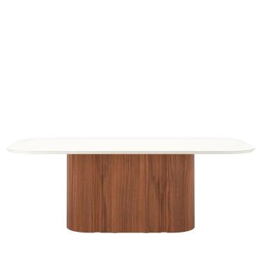 Imagem de Mesa de Jantar Retangular c/ Vidro para 8 Lugares Kalina 219 cm - Off White Fosco c/ Canella