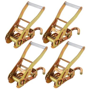 Imagem de LISHINE Pacote com 4 fivelas de amarração de catraca de 5 cm com ganchos J, resistência à ruptura de 3,6 kg, fivela de catraca de amarração para segurança de caminhão de carga