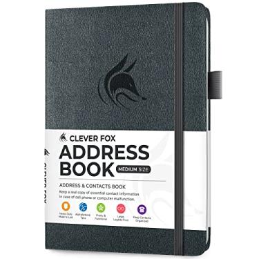 Imagem de Clever Fox Livro de endereços com abas alfabéticas – Telefone e agenda de endereços de couro PU para manter os contatos seguros, diário organizador de contatos, tamanho médio (14 cm x 19 cm) capa