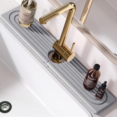 Imagem de Tapete de torneira de pedra longa de 61 cm para pia de cozinha, torneira de pia de cozinha de diatomita, proteção contra respingos, super absorvente, torneira de pedra de secagem rápida, bandejas de