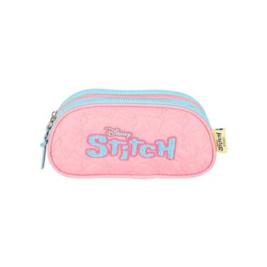 Imagem de Estojo Stitch Triplo Infantil Passeio Meninas Disney Escolar, Rosa