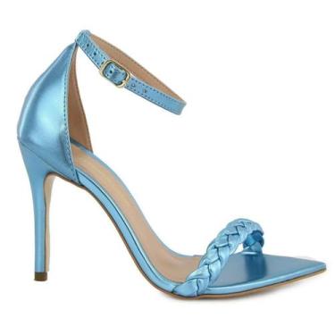 Imagem de Sandália VL Metalizada Bico Folha Salto Fino 10cm - Vitória Lugo, Azul