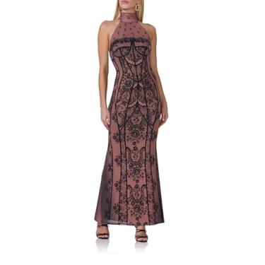 Imagem de AFRM Vestido feminino Arlette frente única gola alta aberto nas costas maxi colado ao corpo, Bustiê Noir, XGG