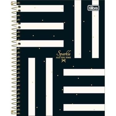 Imagem de Tilibra - Caderno Espiral Capa Dura Colegial 10 Matérias West Village 160 Folhas - Listras Brancas Fundo Preto