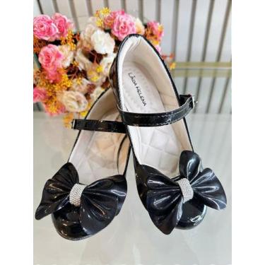 Imagem de Sapatinho Infantil Salto Preto Verniz com Aplique de Lacinho e Strass 