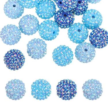 Imagem de PATIKIL Contas de strass de resina de 20 mm para caneta com contas, pacote com 30 bolas de discoteca brilhantes em pedaços redondos de chiclete para chaveiro com contas, azul claro/azul/azul escuro