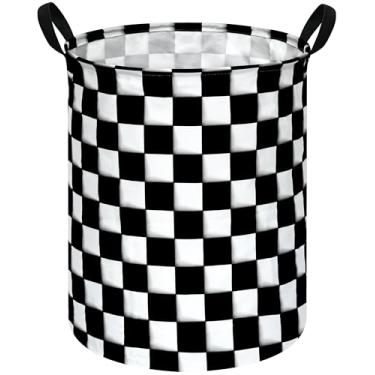 Imagem de KUNRO Cesto redondo preto e branco para lavanderia, cesta de armazenamento de brinquedos e roupas infantis, cesta organizadora de brinquedos para bebês para decoração de quarto
