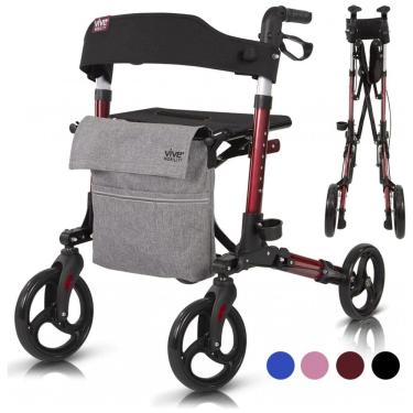 Imagem de Andador Adulto Idoso Vive Mobility com Assento e Super Leve, Suporta até 136 Quilos, Vermelho