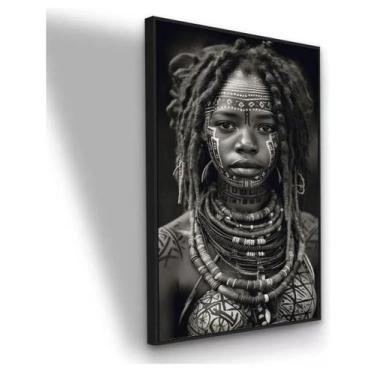 Imagem de Quadro Canvas Com Moldura Mulher Massai Preto E Branco 90x60 Moldura P