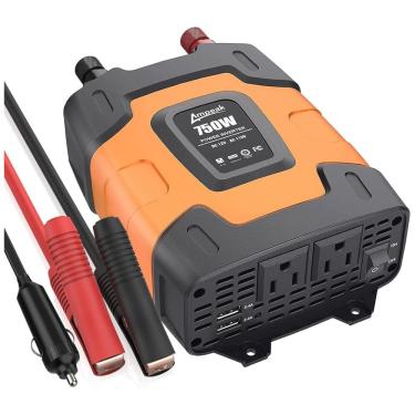 Imagem de Inversor Veicular 750W 12V DC para AC com 2 Tomadas, USB, 110v, AMPEAK C212, Laranja