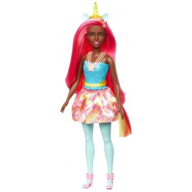 Imagem de Boneca Barbie Dreamtopia Unicórnio Cabelo Amarelo Rosa, com Saia, Faixa de Cabeça de Cauda de Unicórnio Removível