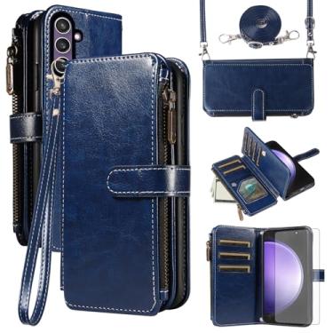 Imagem de Asuwish Capa de celular para Samsung Galaxy S23 FE 5G com protetor de tela de vidro temperado e cordão com zíper, porta-cartão, suporte, suporte, acessórios para celular S 23 EF S23FE 23S feminino