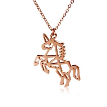 Imagem de HANFLY Colar de unicórnio geométrico, joia de origami, adorável colar feminino 42 cm + extensor de 3,8 cm