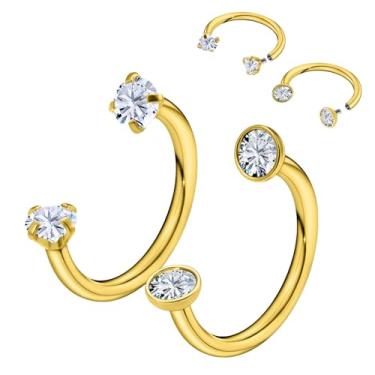 Imagem de Hnxnskt Anel de nariz em ferradura de aço cirúrgico duplo piercing de nariz 18G anéis labiais zircônia cúbica transparente sapato de cavalo Daith piercing joia para mulheres diâmetro interno 8 mm (5
