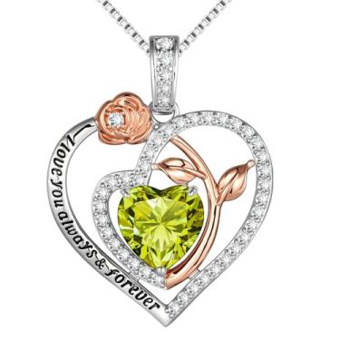 Imagem de Awinesn Colares de coração rosa para mulheres, pingente de pedra do mês de nascimento para mulheres, joias de aniversário, presentes de Natal para sua mãe, esposa, namorada, non, Cobre, Sem Pedra