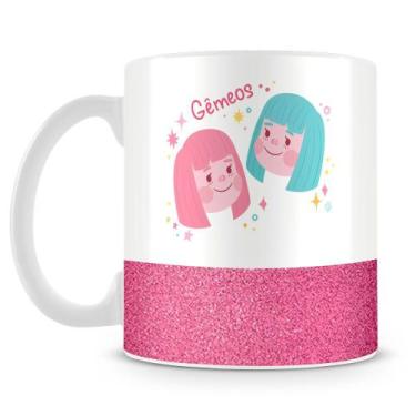 Imagem de Caneca de Porcelana Base Glitter Rosa com Estampa do Signo Gêmeos - 32