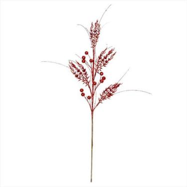 Imagem de Galho Vermelho Com Glitter Haste Natalina Folhagem 75cm 4UN - Magizi