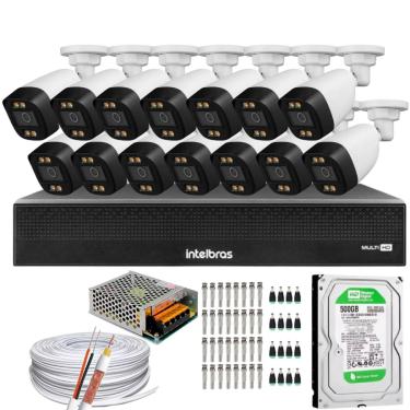 Imagem de Kit 14 Cameras Full HD Colorida DVR 16 CANAIS 1016C INTELBRAS C/HD 500GB