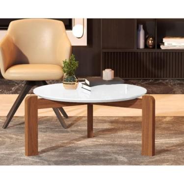 Imagem de Mesa de Centro Premium Redonda Design Moderno – Tampo MDF e Pés em Madeira - Austria(Branco)