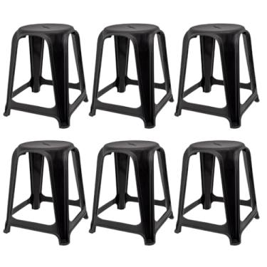 Imagem de Kit 6 Bancos Banqueta Banquinho de Plástico Reforçado Suporta Até 120kg