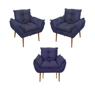 Imagem de Kit 03 Poltronas Opala Confortável Sala, Quarto Cor:azul Marinho