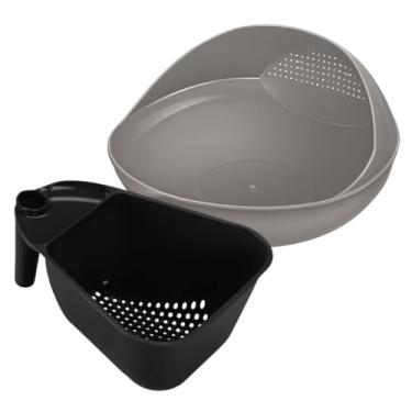 Imagem de Kit Escorredor De Massas Macarrão E Legumes Frutas Vegetais Com Alça + Lava Arroz Plástico Cores (Duo Cinza E Preto)