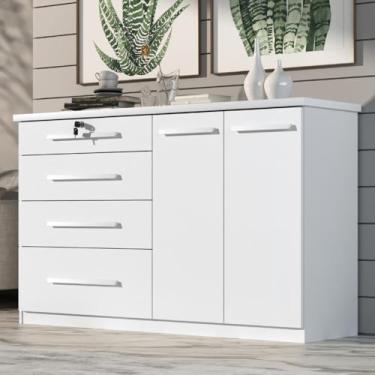 Imagem de Comoda Mariah 4 Gavetas 2 Portas Com Chave Branco