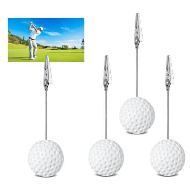 Imagem de 4 clipes de notas de bola de golfe de resina, clipes de memorando de base de bola com clipe jacaré, porta-cartões, porta-cartões de lugar, porta-cartões de mesa para decoração de casamento, escritório