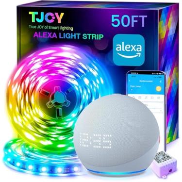 Imagem de TJOY Luzes de tira LED inteligentes de 15 m para quarto, Alexa Led Light Strip, 5050 RGB que muda de cor música sincronizada luzes LED com controle remoto aplicativo, luzes LED sem fio multicoloridas para quarto (APP+controle remoto + voz)