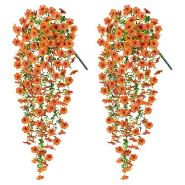 Imagem de Conjunto de 2 flores artificiais de eucalipto falsas coloridas para decoração de festa de casamento em casa (laranja, 76 cm x 26 cm)