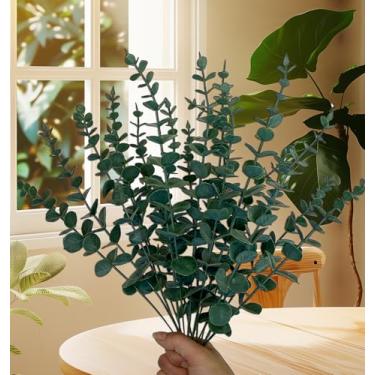 Imagem de 12 peças de hastes de eucalipto, folhas artificiais de eucalipto, flores artificiais falsas para casa, escritório, buquê, centro de mesa, decoração de casamento, decoração de Natal (em pó, 40 x 4 x 2