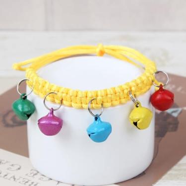 Imagem de Coleira de cachorro colorida tecida à mão para gatos ajustável e reflexiva com sons de sino para animais de estimação