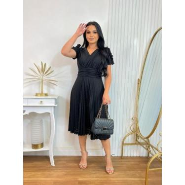 Imagem de Vestido Midi Malha Lese com Babado Plissado Moda Evangélica - Fashion,