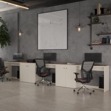 Imagem de Conjunto De Escritório 5 Peças Tech Office 3 Mesas E 2 Apara - Off Whi