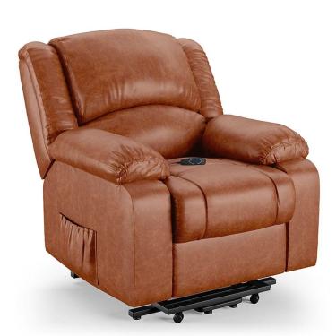 Imagem de Poltrona Do Papai Reclinável Melim Elevação Lift Elétrico Pu Brilho Fh1 - D'rossi Cor Caramelo