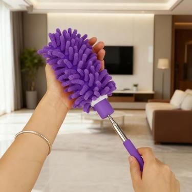 Imagem de Espanador de microfibra extensível para limpeza, alça telescópica de aço inoxidável, espanador lavável para ventilador, móveis, carro