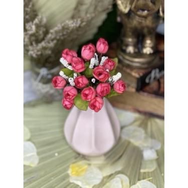 Imagem de Buquê de Mini Tulipa Artificial com 5 Galhos e 15 Flores – Decoração de Casamento, Casa e Festas(Rosa Outonado)