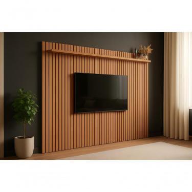 Imagem de Painel Ripado Para Tv Até 75 Polegadas Prateleira Superior - Nature 2.2 X 1.8