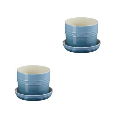 Imagem de KIT LE CREUSET 2 VASOS PARA ERVAS 14CM COM BANDEJA EM CERÂMICA AZUL CHAMBRAY