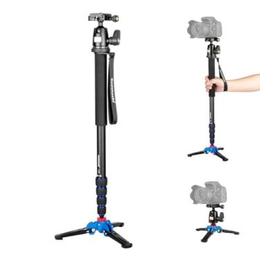 Imagem de Koolehaoda Monopé de alumínio para câmera com base de suporte de três pés e cabeça esférica K-09 para câmera DSLR Canon Nikon. Altura máxima estendida 175 cm