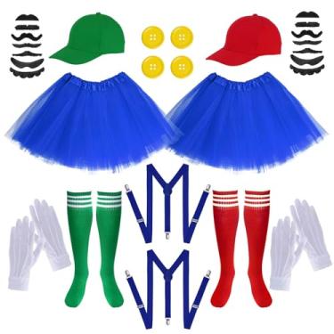 Imagem de Yolyoo Chapéus de fantasia vermelhos e verdes, luvas e acessórios de barba para cosplay de Halloween, fantasia de festa