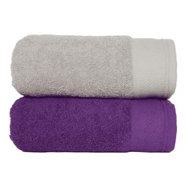 Imagem de Kit 2 Toalhas de Banho Grandes e Macias 100% Algodão Premium Eleganz 530g Alta Absorção e Conforto (Gris e Púrpura)